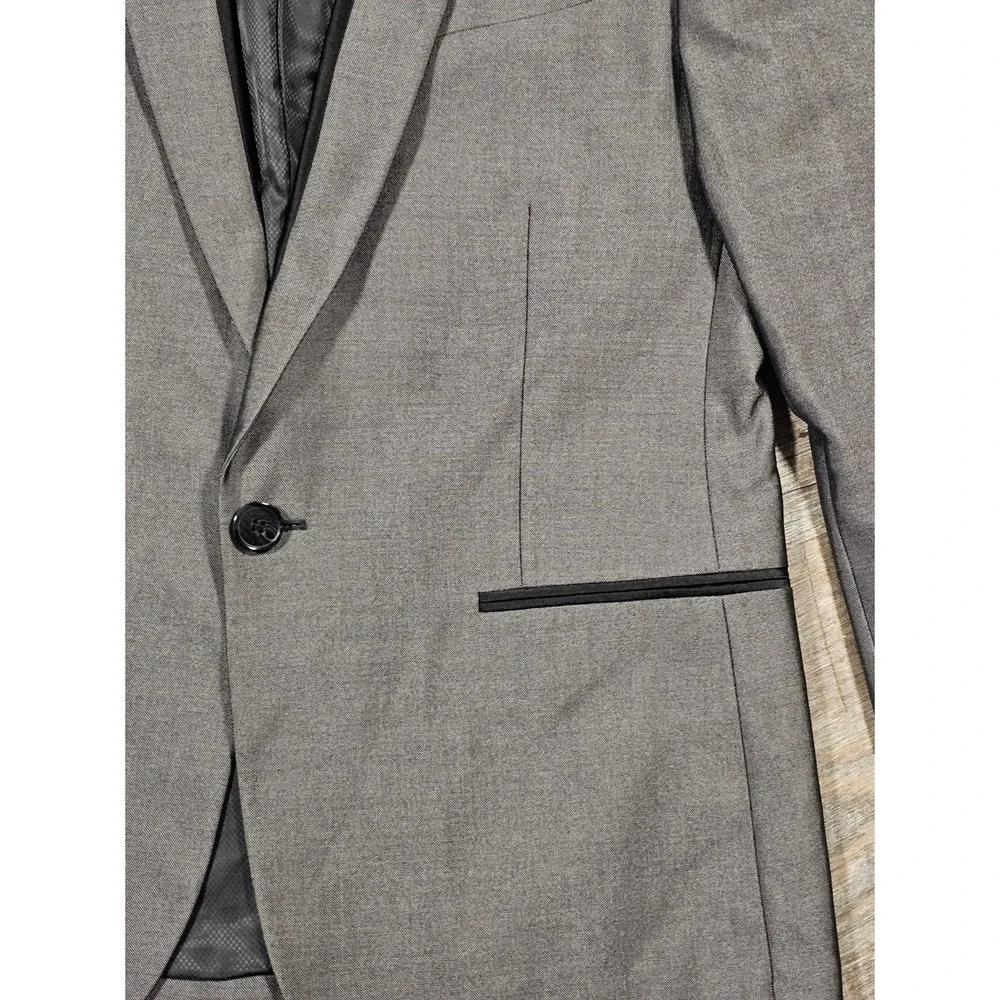 Guess‎ Mens Gray Two-Tone Single Button Slim Fit Blazer Jacket Metallic Sheen